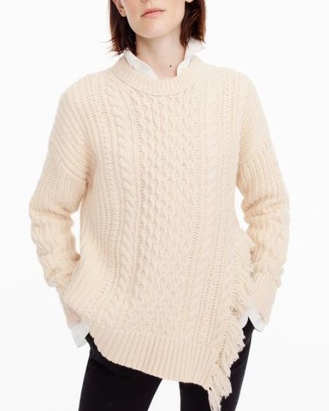 JCrew Cable Knit with Fringe; go down a size or two for a snug fit